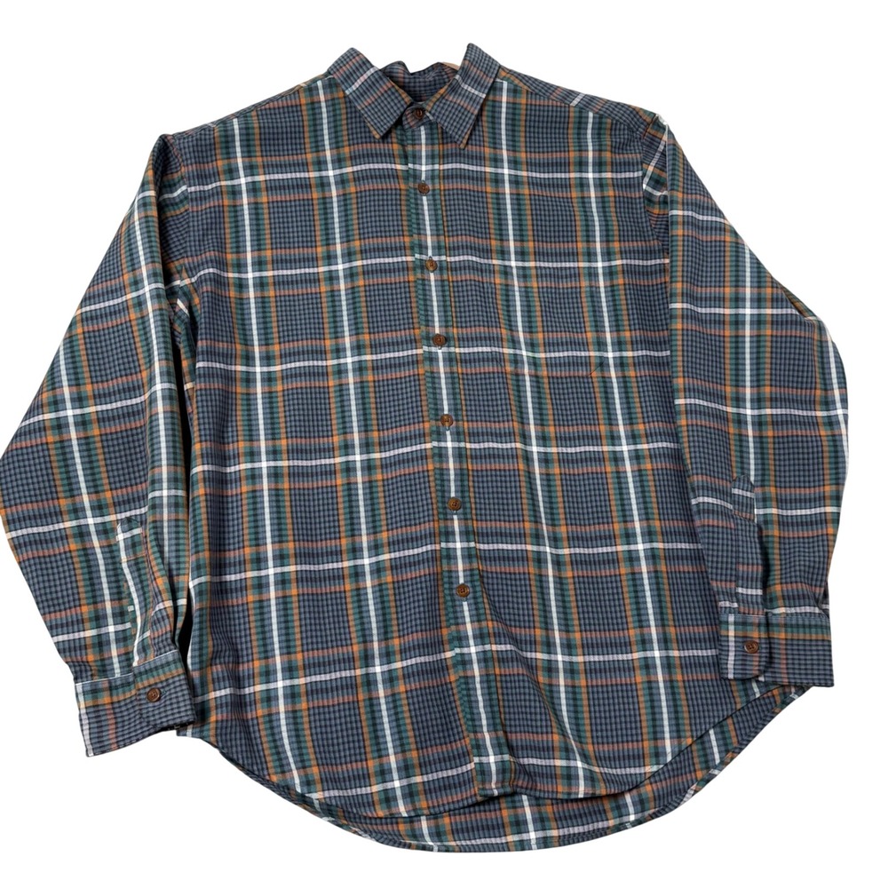 LL Bean Flannel Mens Large Blue Plaid Button Up Long Sleeve Casual Outdoors